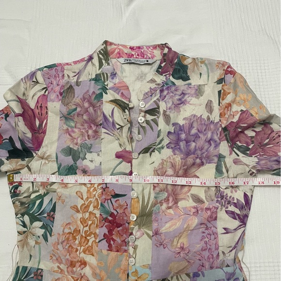 Zara Longsleeves Floral Linen Blend Dress XS EUC - Picture 10 of 11